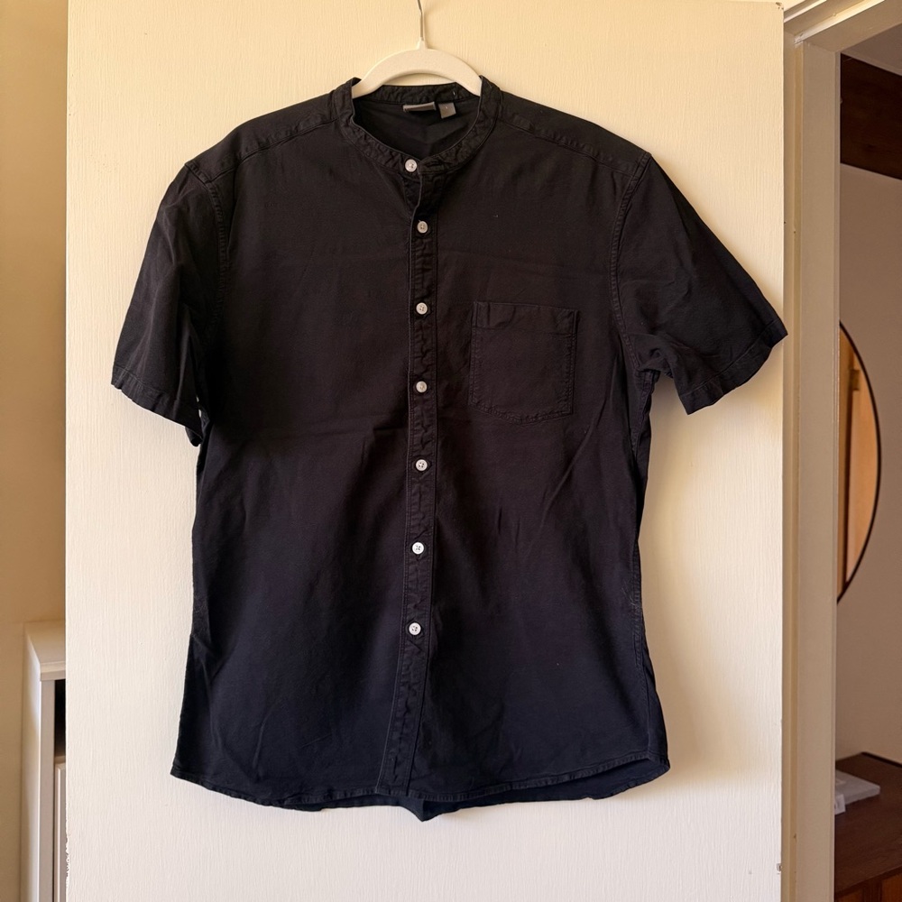 Short Sleeve Button Down Shirt with Mandarin Collar